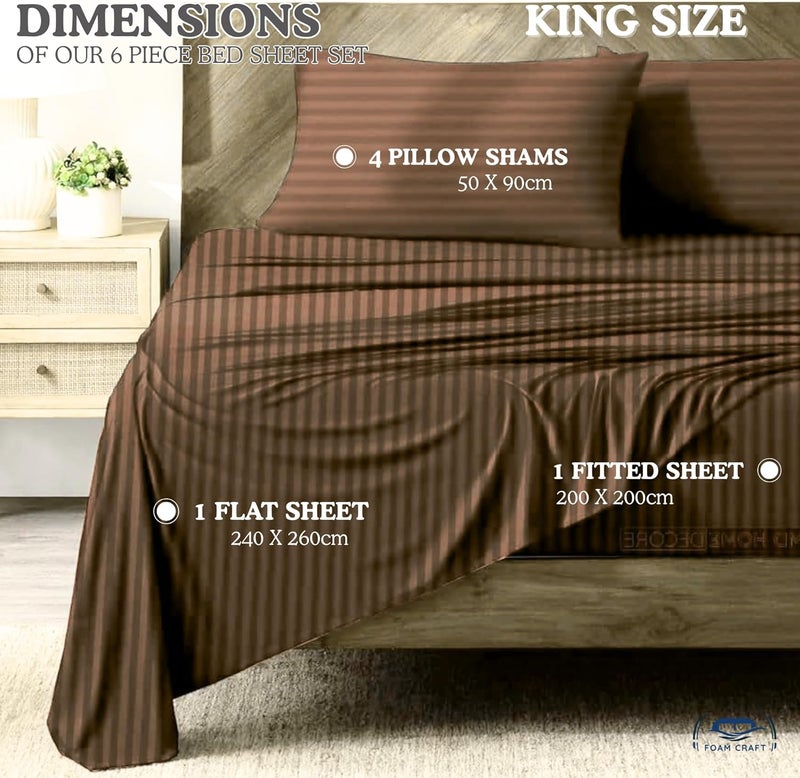 FOAM CRAFT Hotel Quality 6-Piece Stripe Bed Sheet Set - Brown, King - Image 2