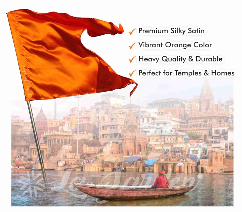 La Jarden® भगवा झंडा / Bhagwa Dhwaj 3.3 × 2.6 ft (40 × 31 in) | Plain Non-Printed Saffron–Kesariya–Orange Flag | Silky Satin Pataka for Temple, Yoga, Meditation, Om Shanti Bhawan & Home Worship - Image 3