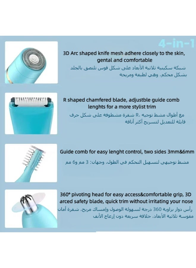 4-in-1 Electric Razor for Women, Painless Bikini Trimmer & Facial Hair Remover, Rechargeable Cordless Shaver for Legs Underarms Arms Face, Waterproof Wet & Dry Lady Shaver - Image 3