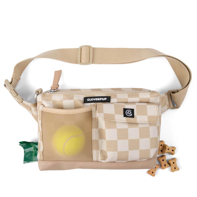 Cleverpup Walk & Train 2-in-1 Dog Walking Bag - Hands-Free Training Crossbody Sling & Fanny Pack with Treat Pouch, Poop Bag Holder, Phone Pockets - Adjustable Waist or Shoulder Strap - Checkerboard - Image 1