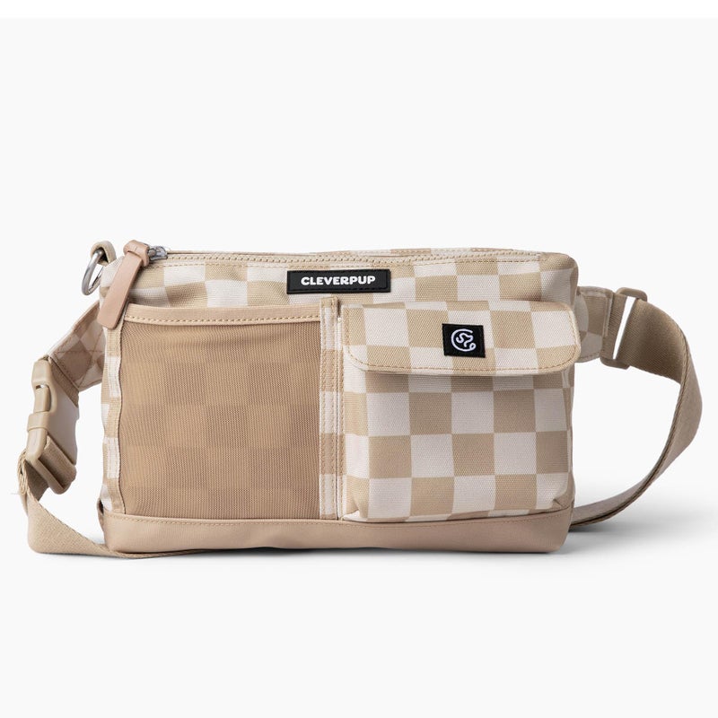 Cleverpup Walk & Train 2-in-1 Dog Walking Bag - Hands-Free Training Crossbody Sling & Fanny Pack with Treat Pouch, Poop Bag Holder, Phone Pockets - Adjustable Waist or Shoulder Strap - Checkerboard - Image 2