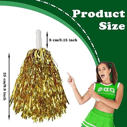 Lovecheer 24PCS Green and Gold Metallic Pom Poms with Handle Cheering Squad Team Spirit for Party Dance Sports Gifts - Image 3