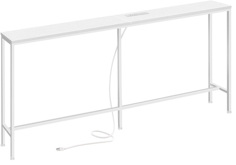 SUPERJARE 70 Inch Console Table with Outlet Sofa Table with Charging Station Narrow Entryway Table Skinny Hallway Table Behind Couch Table for Living Room White