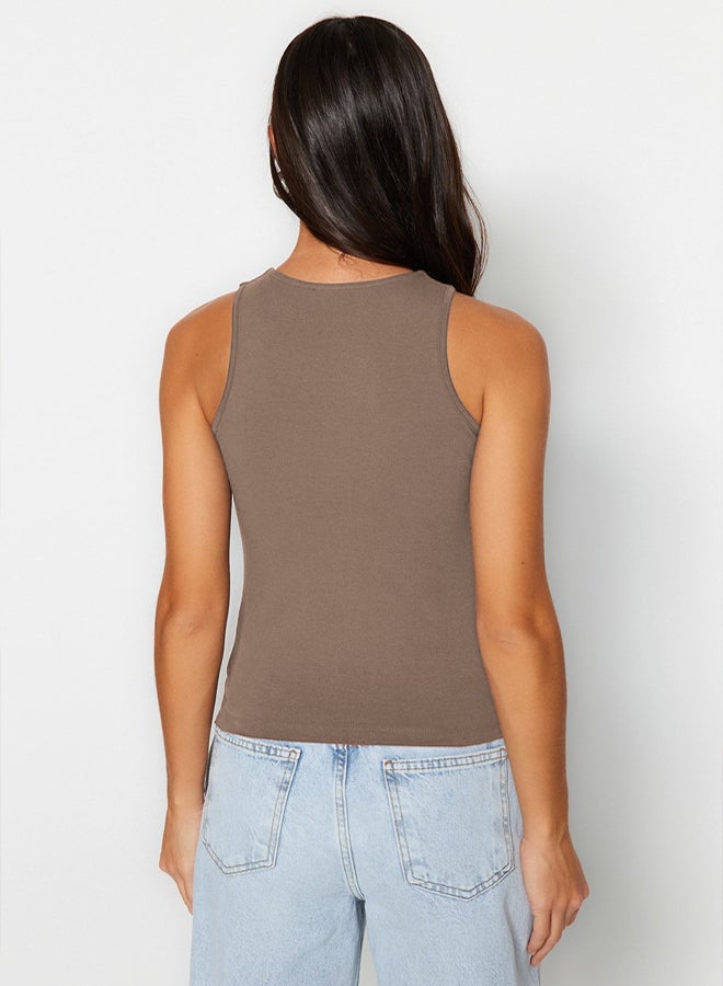 trendyol Mink Cotton Halter Neck Fitted/Fits Body Stretch Knitted Tank Top  - Image 4