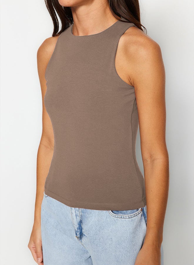 trendyol Mink Cotton Halter Neck Fitted/Fits Body Stretch Knitted Tank Top  - Image 5