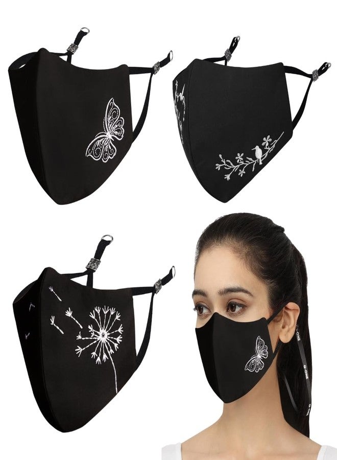 MASQ By Q-One Nature-In-Black 4 Layer, Reusable, Anti-Bacterial (BFE>99%) Cotton Cloth Face Mask for Women, Girls with Lanyard & Ear Adjusters (Large, Black, Pack of 3), Without Valve - Image 1