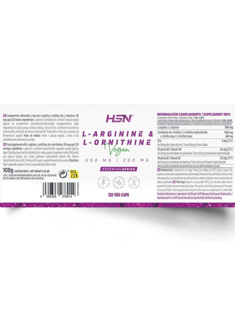 HSN L-Arginine + L-Ornithine 500mg/200mg - 120 veg caps - Image 5