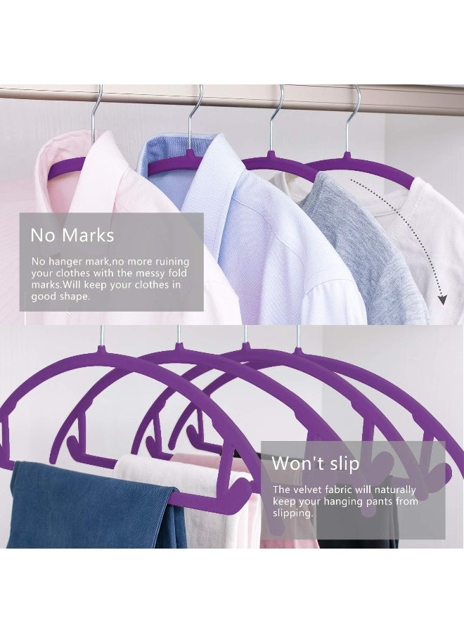 MIZGI MIZGI Premium Velvet Hangers (Pack of 50) Heavyduty- Non Slip No Shoulder Bump Suit Hangers - Chrome Hooks, Space Saving Clothes Hangers, Rounded Hangers for Coat, Sweater, Jackets, Pants - Image 5