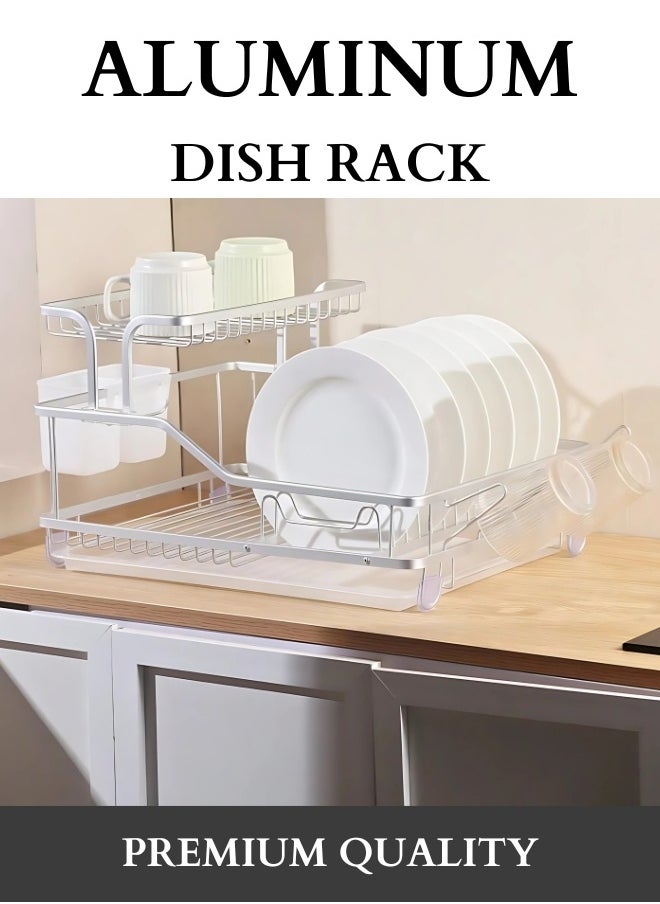 RACK STORE Aluminum Dish Drying Rack, Countertop Plate Rack,  Rust Proof Kitchen dish Rack with Drain Tray  - Image 1