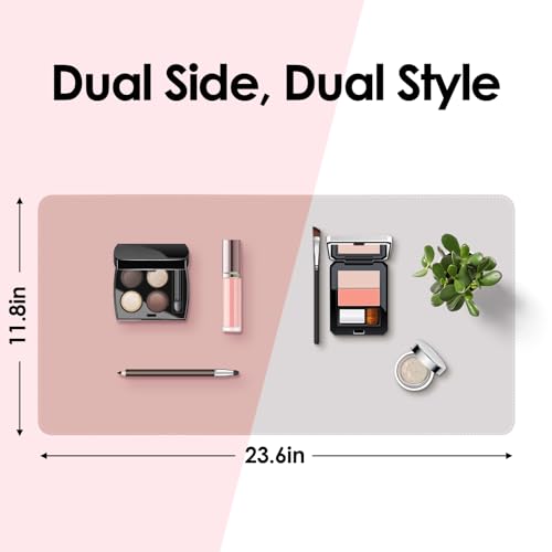TOHONFOO Makeup Mat for Vanity to Protect Desk Top, Dual-Sided Makeup Mat, Easy to Clean Desk Pad - Waterproof and Oilproof Vanity Accessories, 23.6 x 11.8 in (Pink and Silver) - Image 3