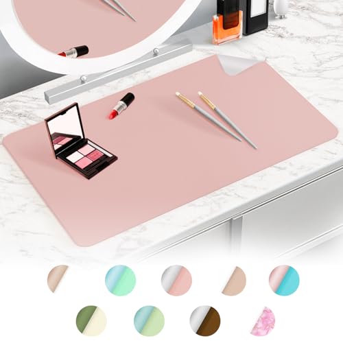 TOHONFOO Makeup Mat for Vanity to Protect Desk Top, Dual-Sided Makeup Mat, Easy to Clean Desk Pad - Waterproof and Oilproof Vanity Accessories, 23.6 x 11.8 in (Pink and Silver) - Image 1