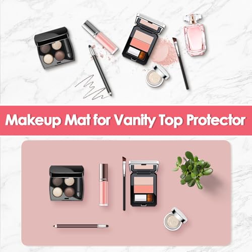 TOHONFOO Makeup Mat for Vanity to Protect Desk Top, Dual-Sided Makeup Mat, Easy to Clean Desk Pad - Waterproof and Oilproof Vanity Accessories, 23.6 x 11.8 in (Pink and Silver) - Image 2