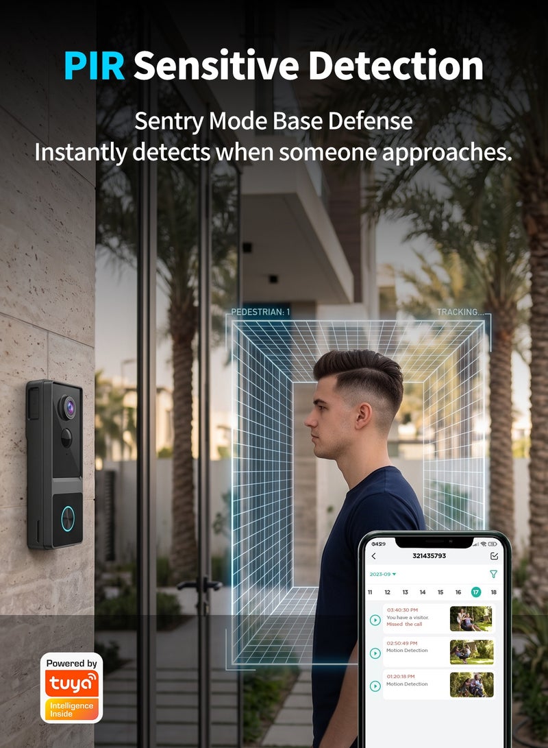 Bcarenest Smart Video Doorbell Camera with PIR Motion Detection, 720P WiFi 2.4GHz, Two-Way Audio, IR Night Vision, Type-C Rechargeable, Free Chime, Tuya App - Image 4