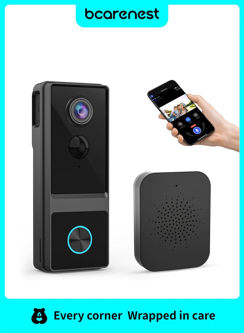 Bcarenest Smart Video Doorbell Camera with PIR Motion Detection, 720P WiFi 2.4GHz, Two-Way Audio, IR Night Vision, Type-C Rechargeable, Free Chime, Tuya App - Image 2