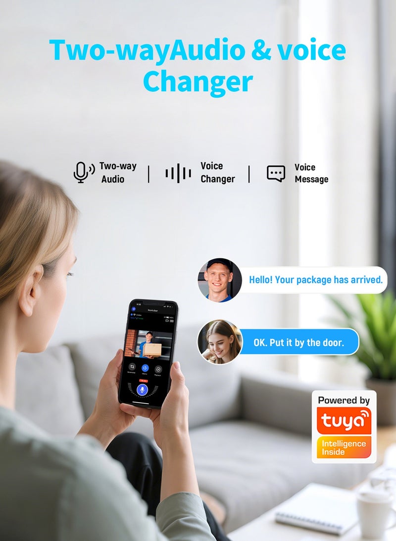 Bcarenest Smart Video Doorbell Camera with PIR Motion Detection, 720P WiFi 2.4GHz, Two-Way Audio, IR Night Vision, Type-C Rechargeable, Free Chime, Tuya App - Image 5