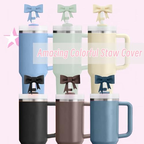 Hpebl 6Pcs Silicone Straw Toppers Covers for Stanley Cups 40/30oz 10mm(0.4in) Dust-Proof Bow Straw Covers Toppers Suitbale for Stanley Cup Accessories Reusable Straws Caps (Colorful F) - Image 5
