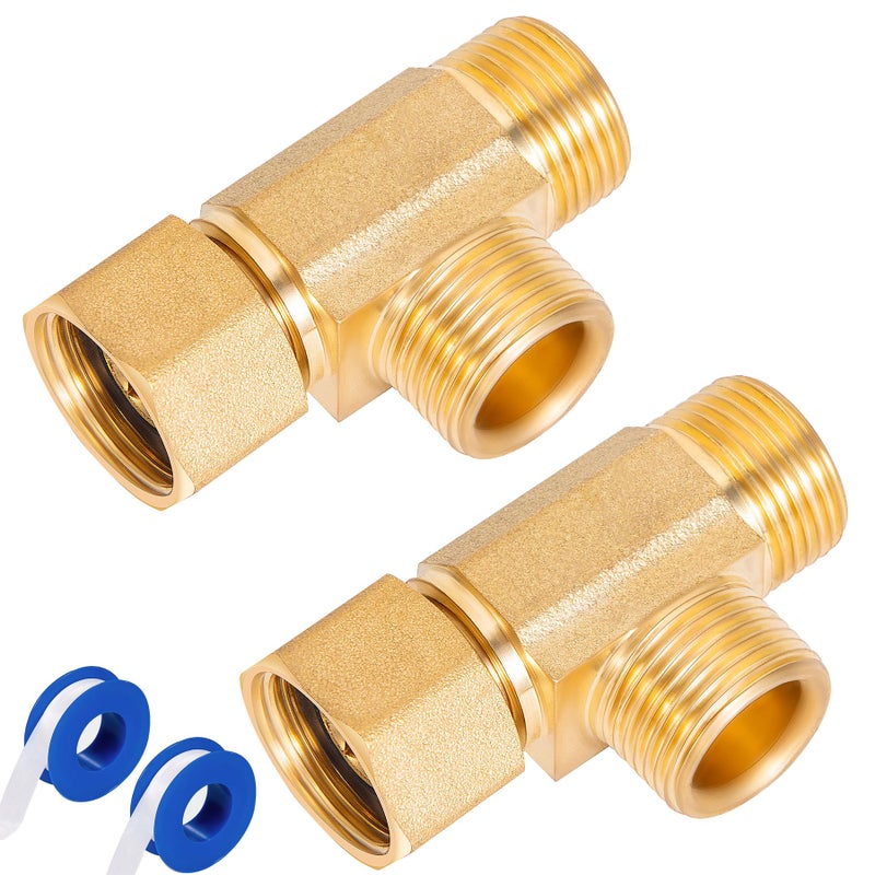 Breezliy LeadFree Brass Angle Stop AddATee Valve38Inch Compression Inlet X 38Inch Com Outlet X 38Inch Compression Outlet 2 Pack