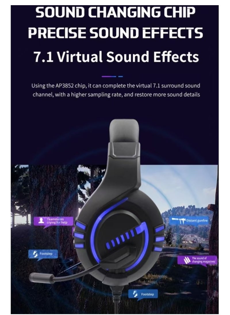 Komc - G9000 Stereo Gaming Headset for PS4 PC Xbox One PS5 Controller, Noise Cancelling Over Ear Headphones with Mic, LED Light, Bass Surround, Soft Memory Earmuffs (Blue) - Image 1