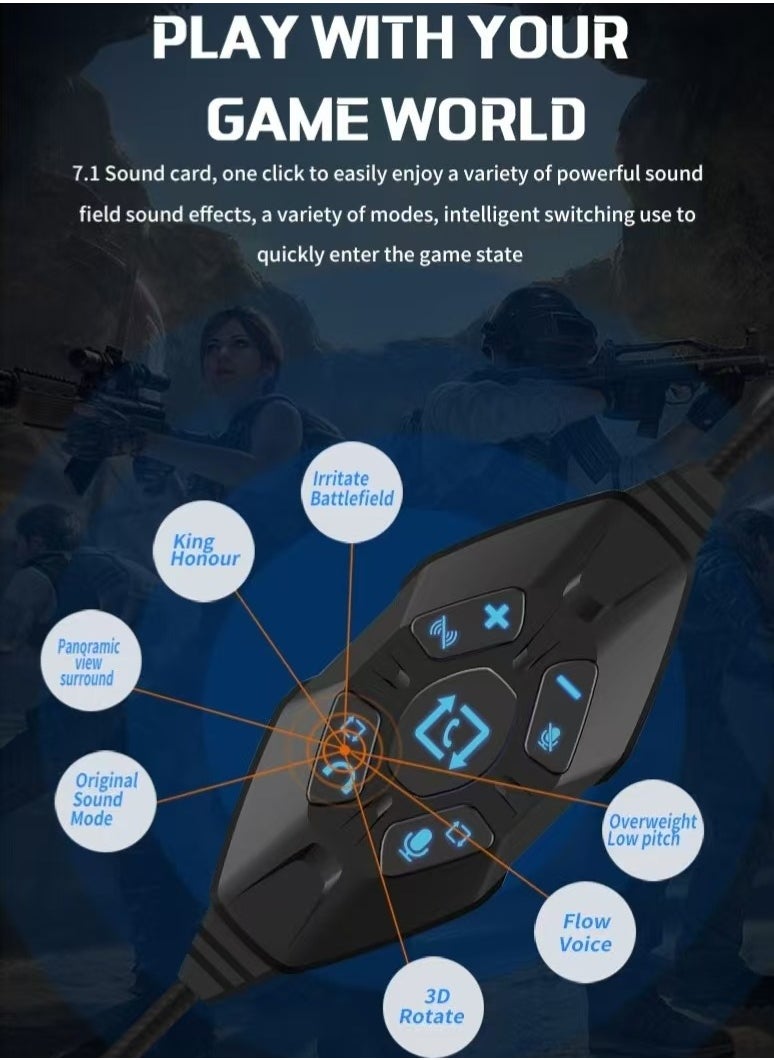 Komc - G9000 Stereo Gaming Headset for PS4 PC Xbox One PS5 Controller, Noise Cancelling Over Ear Headphones with Mic, LED Light, Bass Surround, Soft Memory Earmuffs (Blue) - Image 1