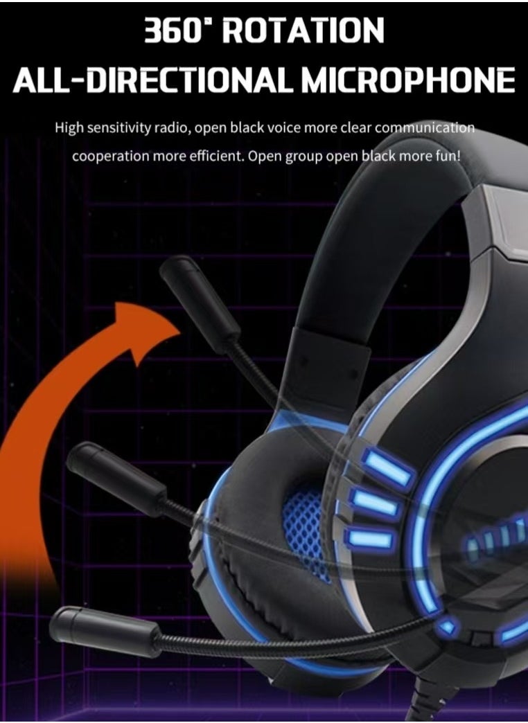 Komc - G9000 Stereo Gaming Headset for PS4 PC Xbox One PS5 Controller, Noise Cancelling Over Ear Headphones with Mic, LED Light, Bass Surround, Soft Memory Earmuffs (Blue) - Image 1