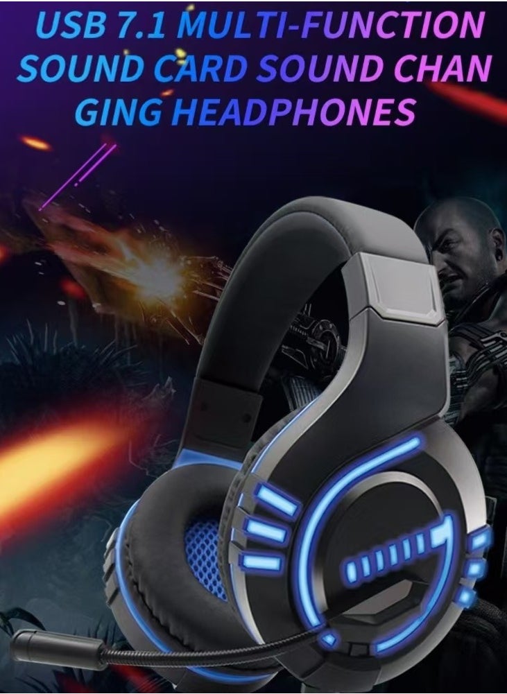 Komc - G9000 Stereo Gaming Headset for PS4 PC Xbox One PS5 Controller, Noise Cancelling Over Ear Headphones with Mic, LED Light, Bass Surround, Soft Memory Earmuffs (Blue) - Image 1
