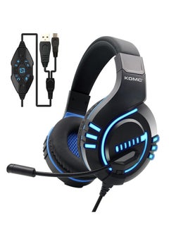 Komc G9000 Stereo Gaming Headset for PS4 PC Xbox One PS5 Controller, Noise Cancelling Over Ear Headphones with Mic, LED Light, Bass Surround, Soft Memory Earmuffs (Blue)  - Image 1