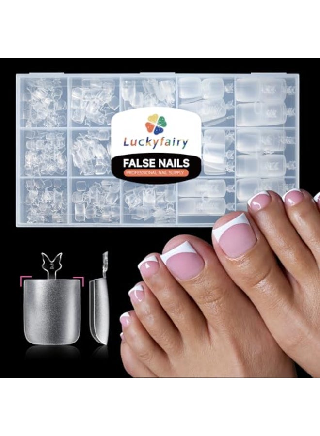 Luckyfairy Square Toe Nail Press Ons French Style Toe Tips 240pcs Clear False Fake Toenails for Faster Toe Nail Extension Kit Home DIY Art Salon 15 Sizes Acrylic Nails Luckyfairy - Image 1