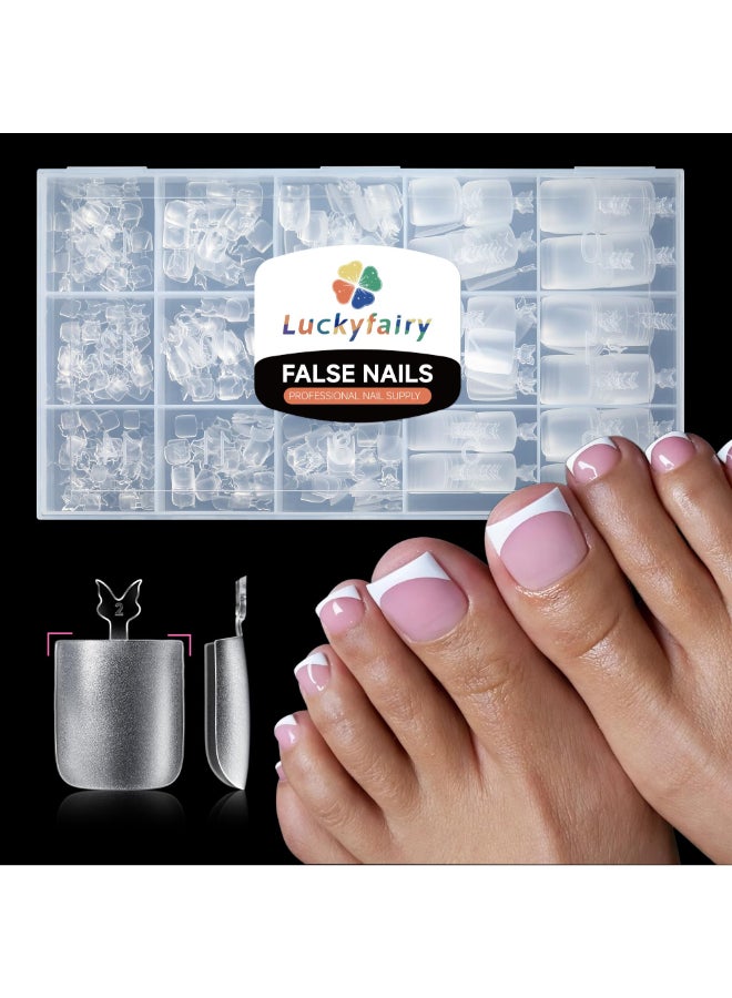 Luckyfairy Square Toe Nail Press Ons French Style Toe Tips 240pcs Clear False Fake Toenails for Faster Toe Nail Extension Kit Home DIY Art Salon 15 Sizes Acrylic Nails Luckyfairy - Image 2