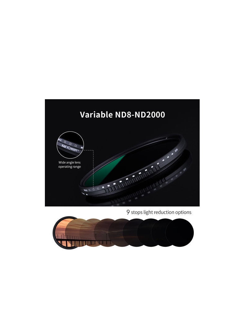 K&F Concept 82mm ND8 to ND2000 Nano X Variable ND Filter with Multi Resistant Coating