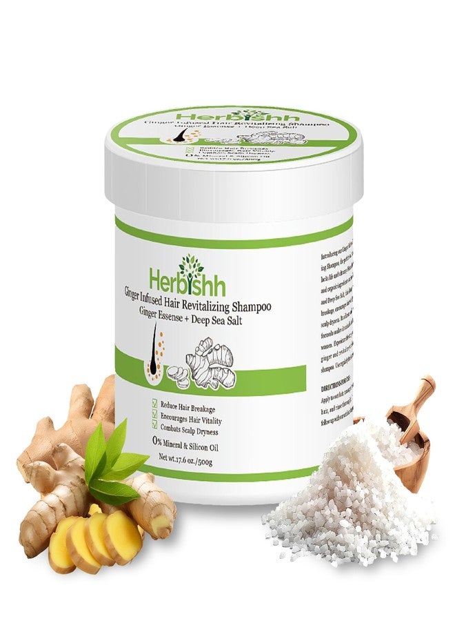 Herbishh Ginger Hair Revitalizing Shampoo Jar with Deep Sea Salt - Anti Dandruff Shampoo for Weak, Brittle Hair & Dry Scalp - Boosts Hair Growth & Free from Mineral & Silicon Oil, 17.6 oz - Image 1