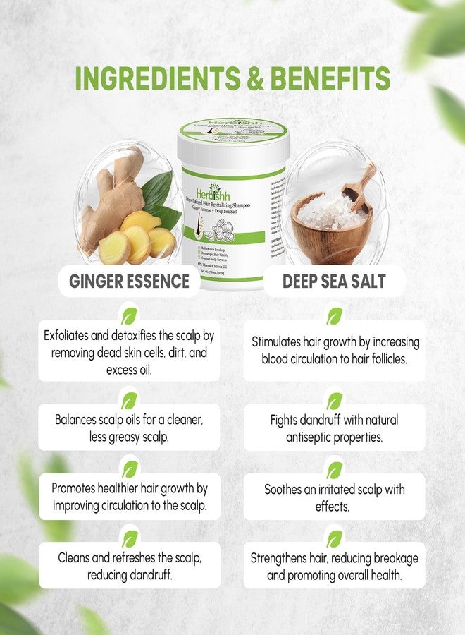 Herbishh Ginger Hair Revitalizing Shampoo Jar with Deep Sea Salt - Anti Dandruff Shampoo for Weak, Brittle Hair & Dry Scalp - Boosts Hair Growth & Free from Mineral & Silicon Oil, 17.6 oz - Image 5