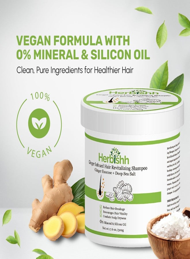 Herbishh Ginger Hair Revitalizing Shampoo Jar with Deep Sea Salt - Anti Dandruff Shampoo for Weak, Brittle Hair & Dry Scalp - Boosts Hair Growth & Free from Mineral & Silicon Oil, 17.6 oz - Image 4