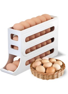FLYROAD 4 Tier Egg Rack for Refrigerator, 30 Auto Rolling Refrigerator Egg Organizer, Egg Dispenser for Refrigerator, Egg Storage Rack for Kitchen  - Image 1