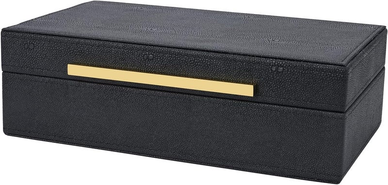 XIGEXIGE Small Black Shagreen box Faux Leather Decorative Box,Keepsake And Memory Storage Decorative Boxes with Lids for Modern Home Decor Jewelry Box Organizer - Image 2