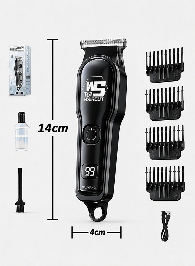 WUSHANG Professional Electric Hair Trimmer for Men, Waterproof Cordless Hair Clipper, Type-C Rechargeable Beard Trimmer and Shaving Machine, Precision Hair Cutting Grooming Tool for Hair, Beard, Sideburns and Body, Home and Salon Use, Black - Image 2