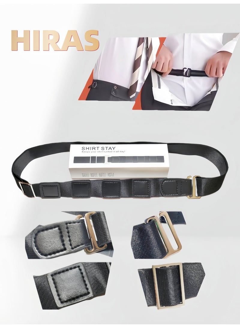 Hiras Adjustable Shirt Stay Belt for Men & Women - Non-Slip Anti-Wrinkle Elastic Strap with Secure Clip, Black - Image 1