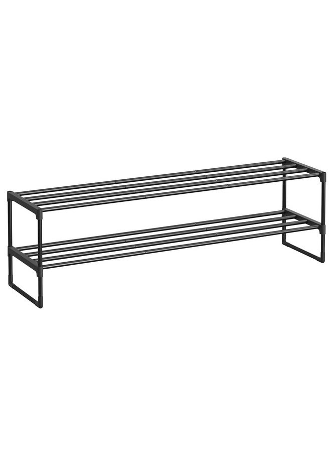 SONGMICS SONGMICS Shoe Rack, 2-Tier Shoe Organizer, Metal Storage Shelf, Upright or Upside Down, for 15-18 Pairs, Stackable, for Entryway, 11.8 x 46.1 x 13.4 Inches, Black ULSA032B01  - Image 1