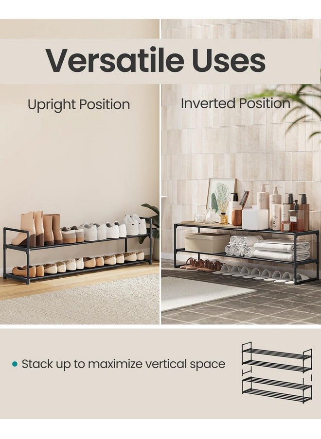 SONGMICS SONGMICS Shoe Rack, 2-Tier Shoe Organizer, Metal Storage Shelf, Upright or Upside Down, for 15-18 Pairs, Stackable, for Entryway, 11.8 x 46.1 x 13.4 Inches, Black ULSA032B01  - Image 3