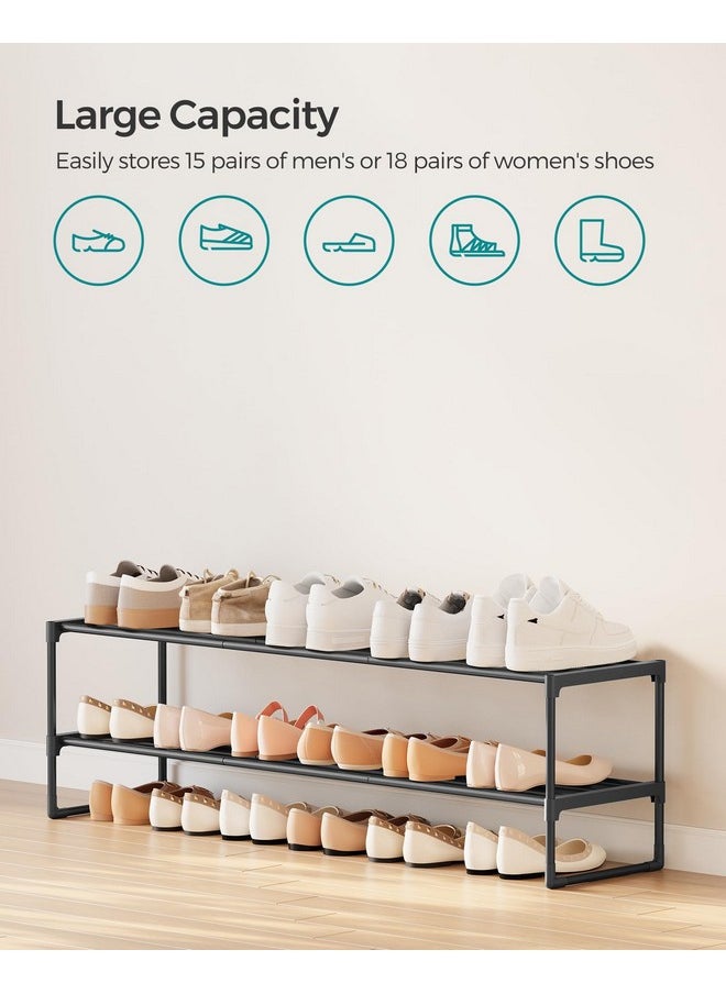 SONGMICS SONGMICS Shoe Rack, 2-Tier Shoe Organizer, Metal Storage Shelf, Upright or Upside Down, for 15-18 Pairs, Stackable, for Entryway, 11.8 x 46.1 x 13.4 Inches, Black ULSA032B01  - Image 4