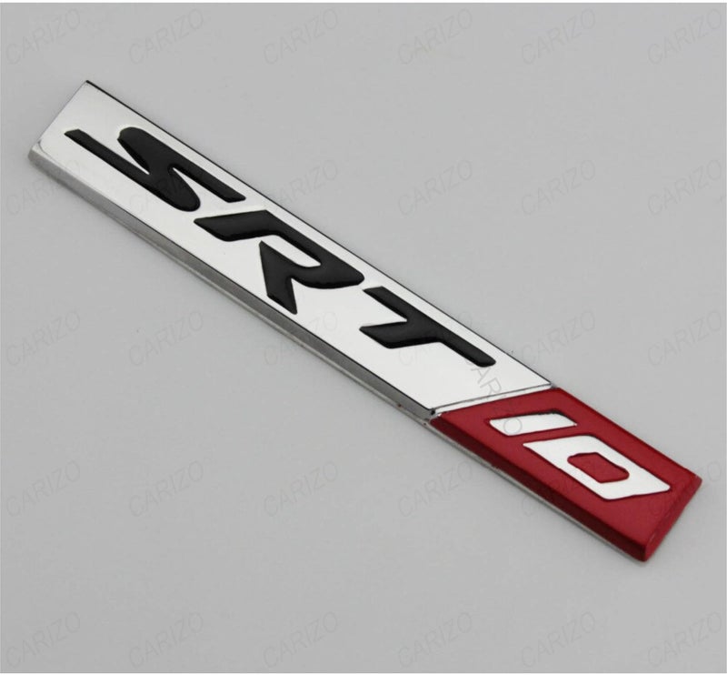 CARIZO Premium Zinc Alloy Badge, 3D Premium Car Side Fender Rear Trunk (Design: SRT 10, Silver & Red) Emblem Logo Badge Decals - Image 2