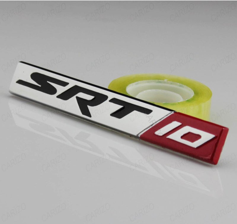 CARIZO Premium Zinc Alloy Badge, 3D Premium Car Side Fender Rear Trunk (Design: SRT 10, Silver & Red) Emblem Logo Badge Decals - Image 4