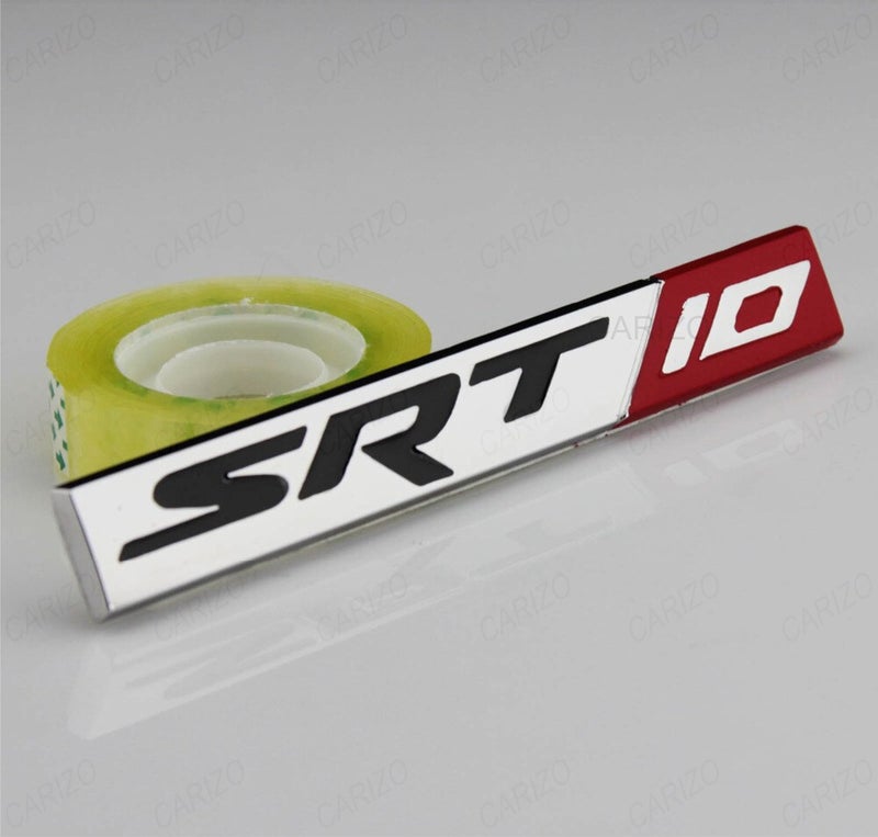 CARIZO Premium Zinc Alloy Badge, 3D Premium Car Side Fender Rear Trunk (Design: SRT 10, Silver & Red) Emblem Logo Badge Decals - Image 3