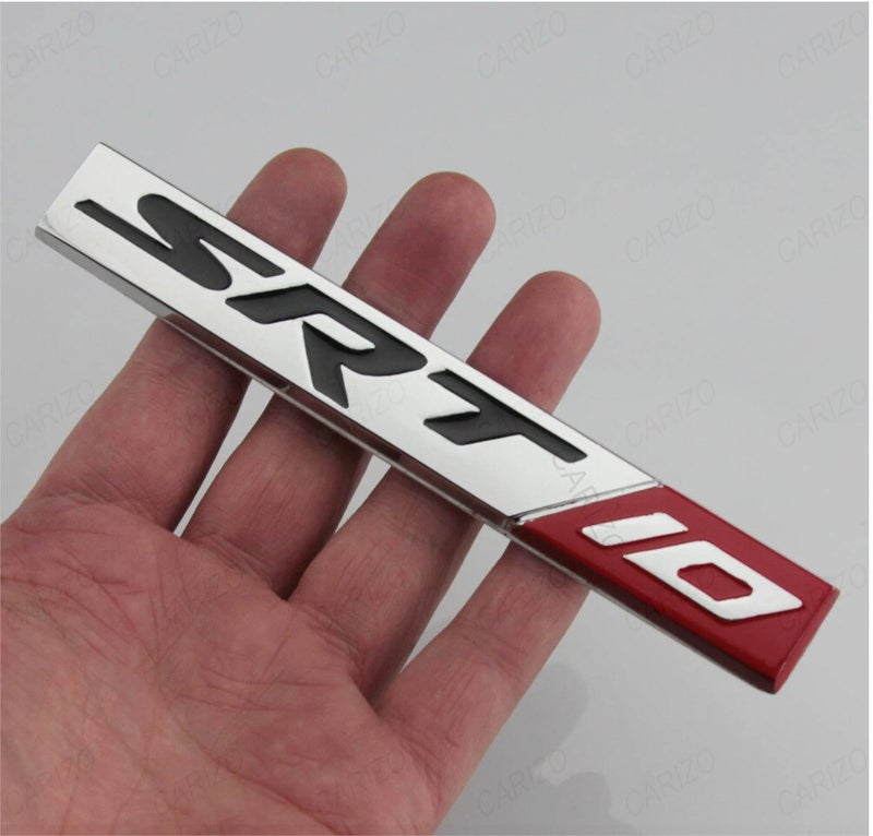 CARIZO Premium Zinc Alloy Badge, 3D Premium Car Side Fender Rear Trunk (Design: SRT 10, Silver & Red) Emblem Logo Badge Decals - Image 5