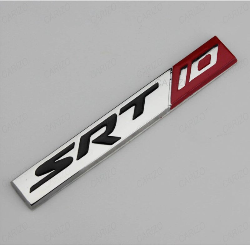 CARIZO Premium Zinc Alloy Badge, 3D Premium Car Side Fender Rear Trunk (Design: SRT 10, Silver & Red) Emblem Logo Badge Decals - Image 1