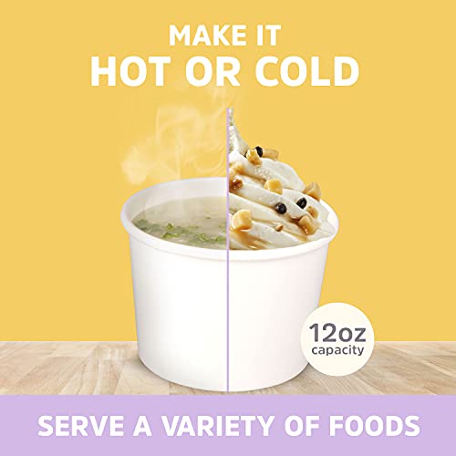 Promora 12oz Paper Ice Cream Cups Disposable 50 Count + Spoons, Bowls for Hot Soup/Dessert with Spoons, Perfect for Hot & Cold Food, Disposable Soup Bowls, Ice Cream Bowls, Frozen Yogurt (White 12oz) - Image 3