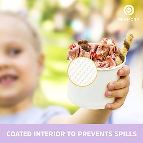 Promora 12oz Paper Ice Cream Cups Disposable 50 Count + Spoons, Bowls for Hot Soup/Dessert with Spoons, Perfect for Hot & Cold Food, Disposable Soup Bowls, Ice Cream Bowls, Frozen Yogurt (White 12oz) - Image 5
