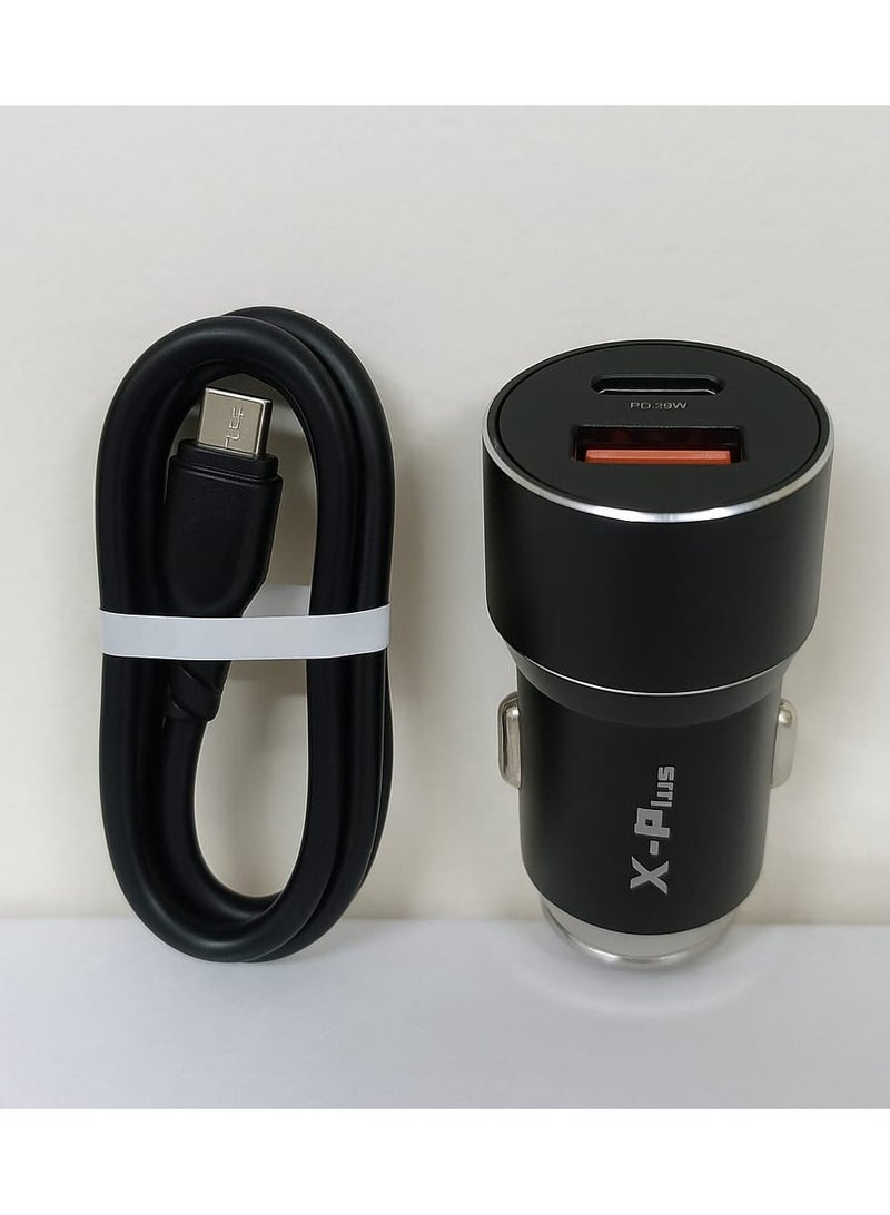 X-Plus XP-98m Dual USB-C & USB-A Port Fast Car Charger with 45W PD & QC 3.0 Micro Cable – Dual Fast Car Charger for Smartphones