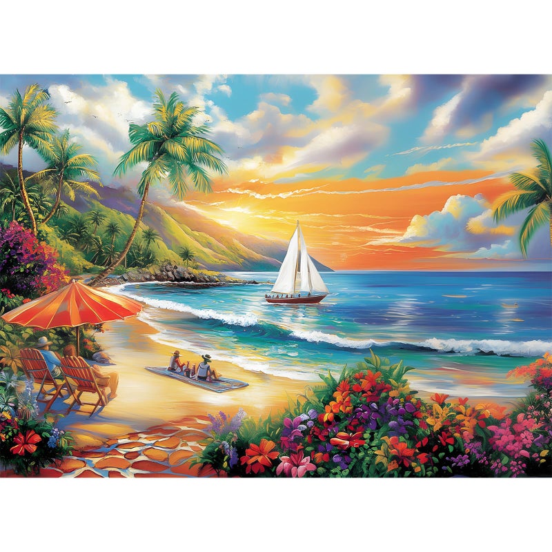 DAGIRT 300 Pieces Puzzles for Adults Summer Beach Jigsaw Puzzles 300 Pieces Puzzles for Adults Kids Colorful Sunset Boat Jigsaw Puzzles Birthday and Holiday Challenging Gift Toy 205x15 in - Image 3