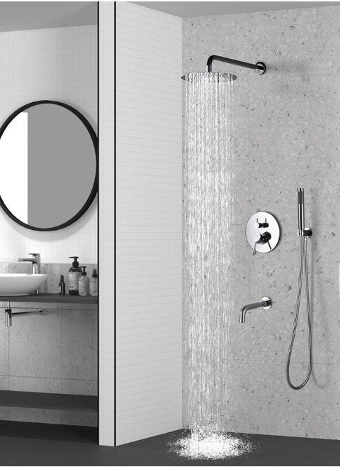 Chrome There Ways Concealed Rainfall Shower System Set With Water Outlet