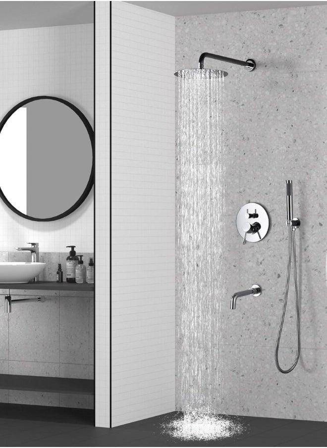 Chrome There Ways Concealed Rainfall Shower System Set With Water Outlet